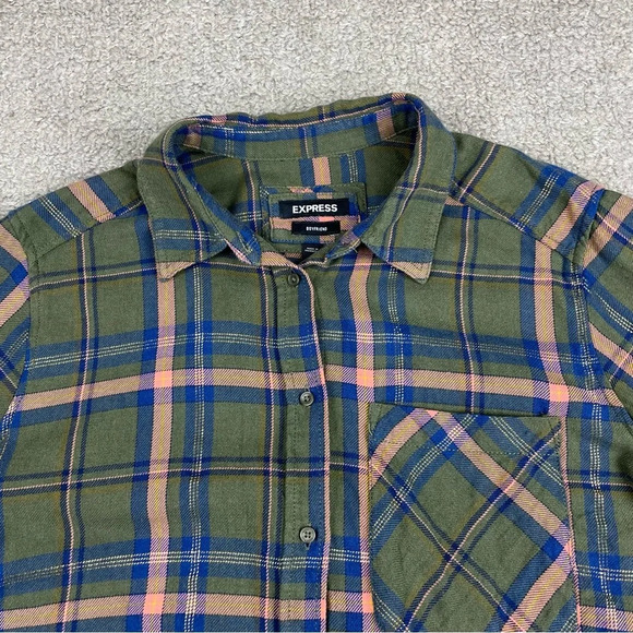 Express Boyfriend Fit Plaid Button Up Shirt - Picture 4 of 9